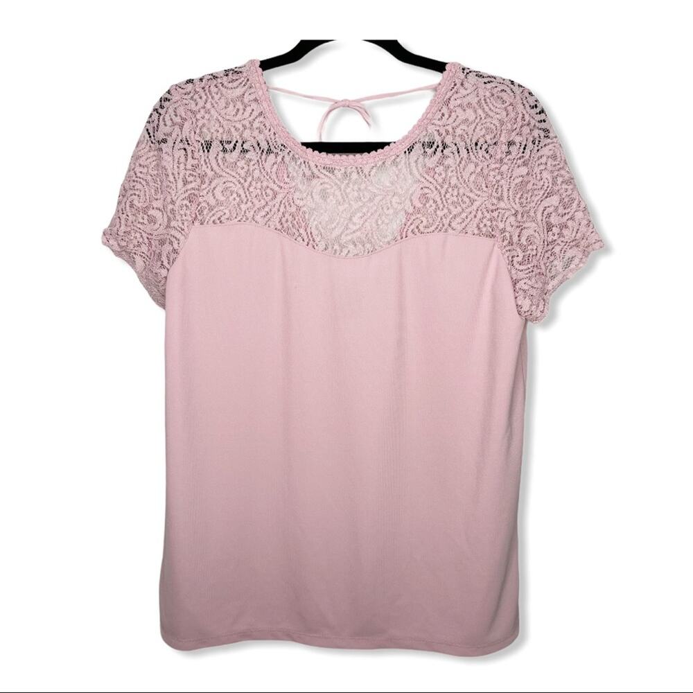 ANN TAYLOR / lace yoke sleeve short sleeve blouse